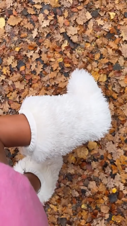 White Faux Fur Platform Ankle Boots with Statement Texture