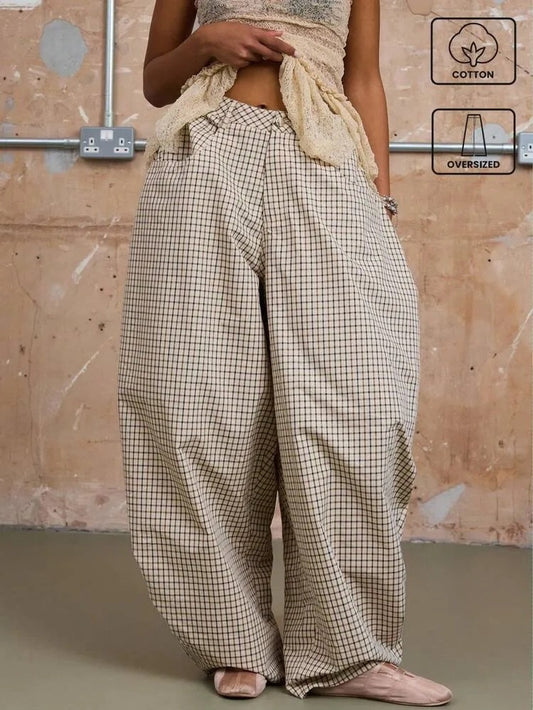 Low Rise Baggy Barrell Fit Check Trousers