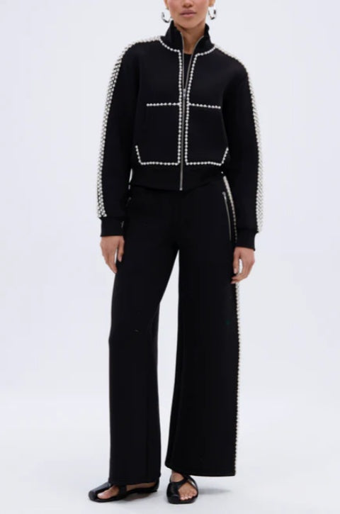 Black Knit Tracksuit with Pearl Embellishment Detailing