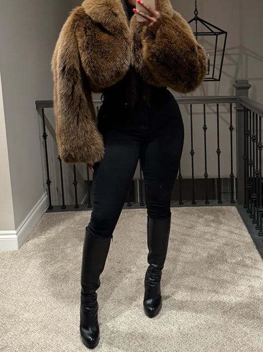 Faux Fox Fur Cropped Coat