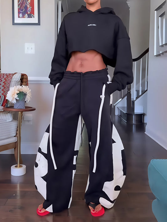 Elastic Waist Printed Hoodie & Lantern Trouser set