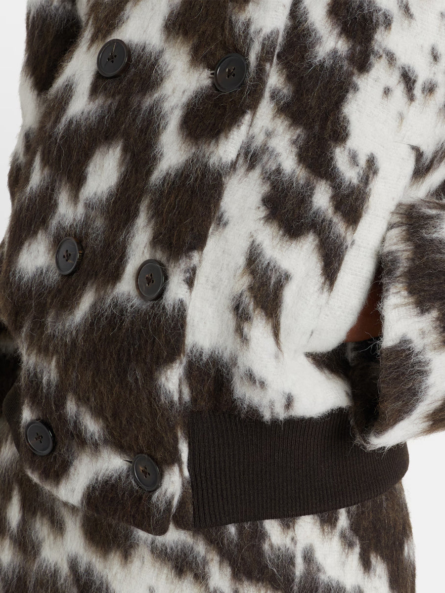 Black and White Spotted Faux Fur Cropped Double - Breasted Jacket