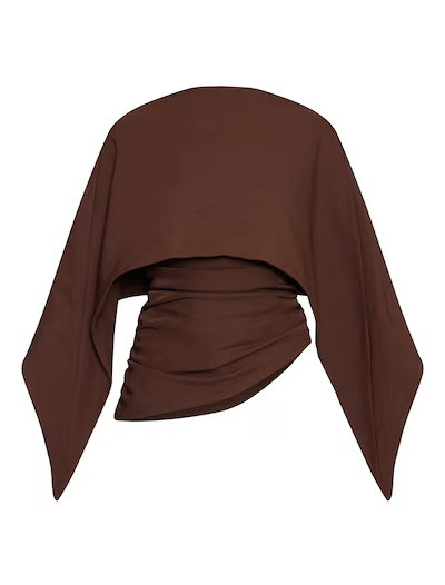 Brown Asymmetrical Poncho - style Top