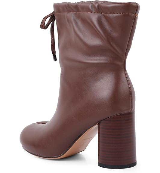 Women's Tabi Split Toe Ankle Boots - Faux Leather Drawstring Block Heel Booties