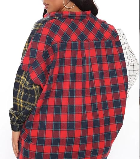 Womens Button Down Plaid Shirts Lapel Long Sleeve Oversize Blouse Fall Winter Casual Business Work Tops