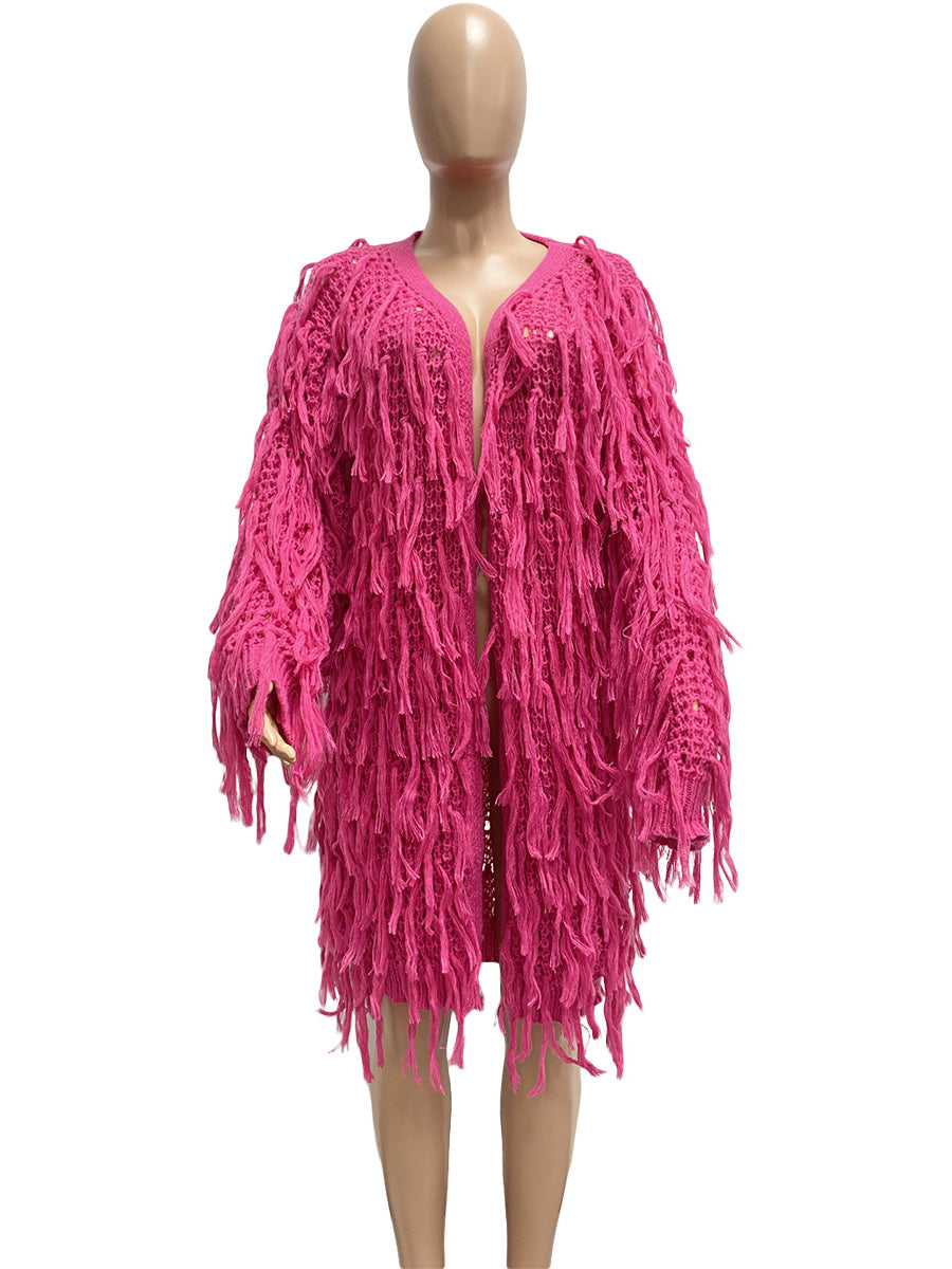 Knitted Crochet Fringe Sweater Cardigan