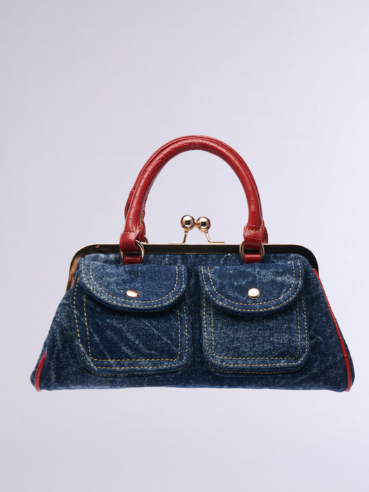Denim Frame Bag with Red Accents