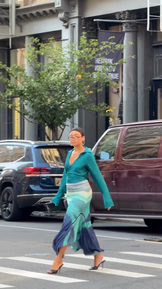 Teal Wrap Top with Ombre Maxi Skirt Set