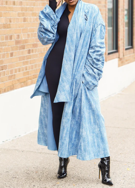 Light - Blue Oversized Draped Trench Coat