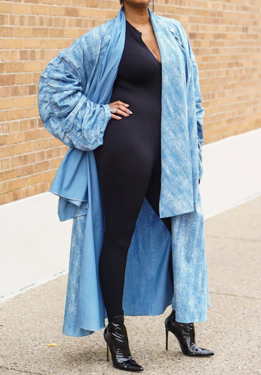 Light - Blue Oversized Draped Trench Coat