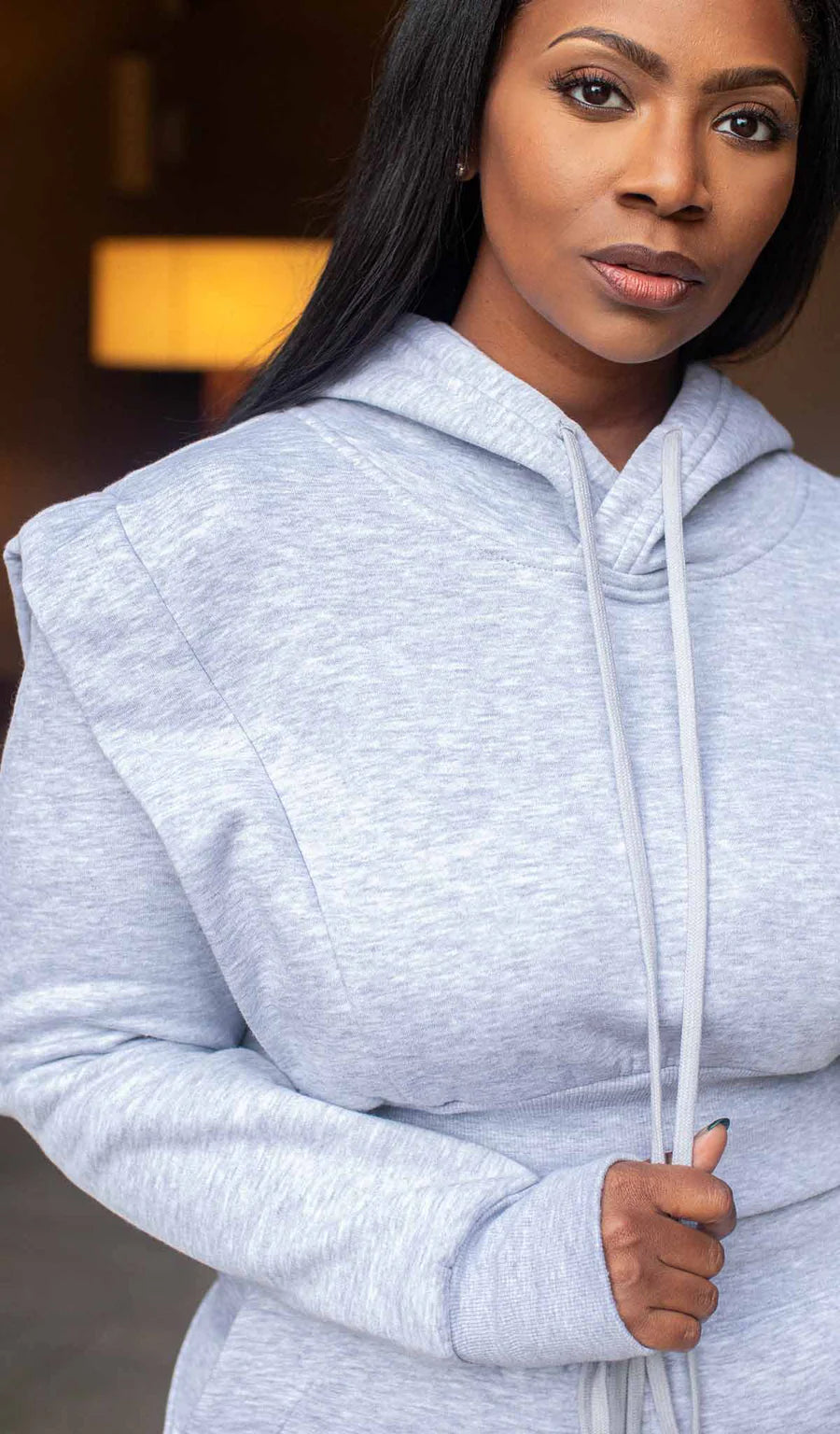 Women's Cropped Hoodie with Structured Shoulder Detail