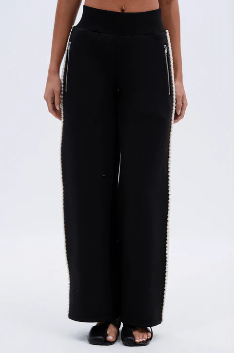 Black Knit Tracksuit with Pearl Embellishment Detailing