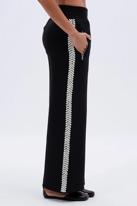 Black Knit Tracksuit with Pearl Embellishment Detailing
