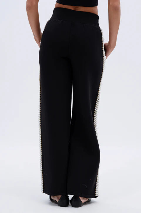 Black Knit Tracksuit with Pearl Embellishment Detailing