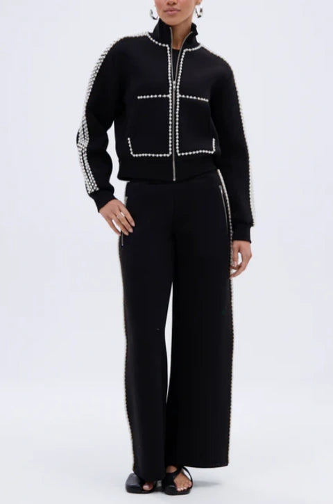 Black Knit Tracksuit with Pearl Embellishment Detailing
