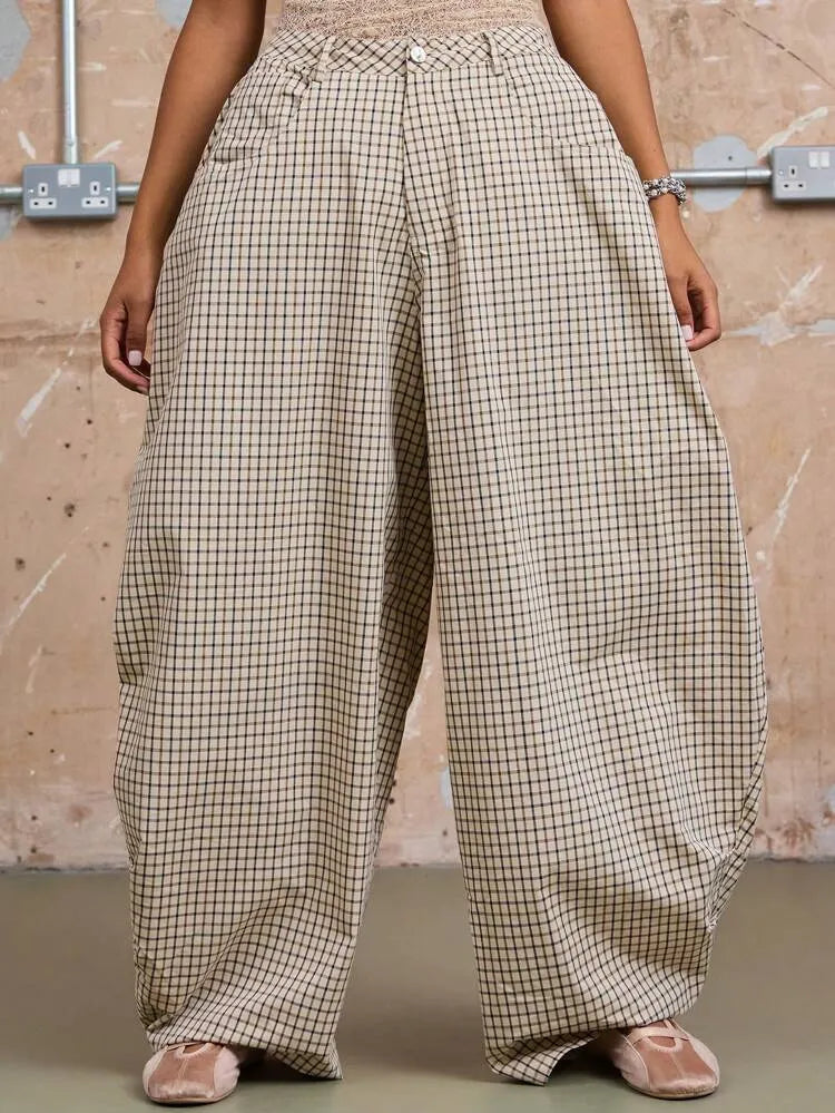 Low Rise Baggy Barrell Fit Check Trousers