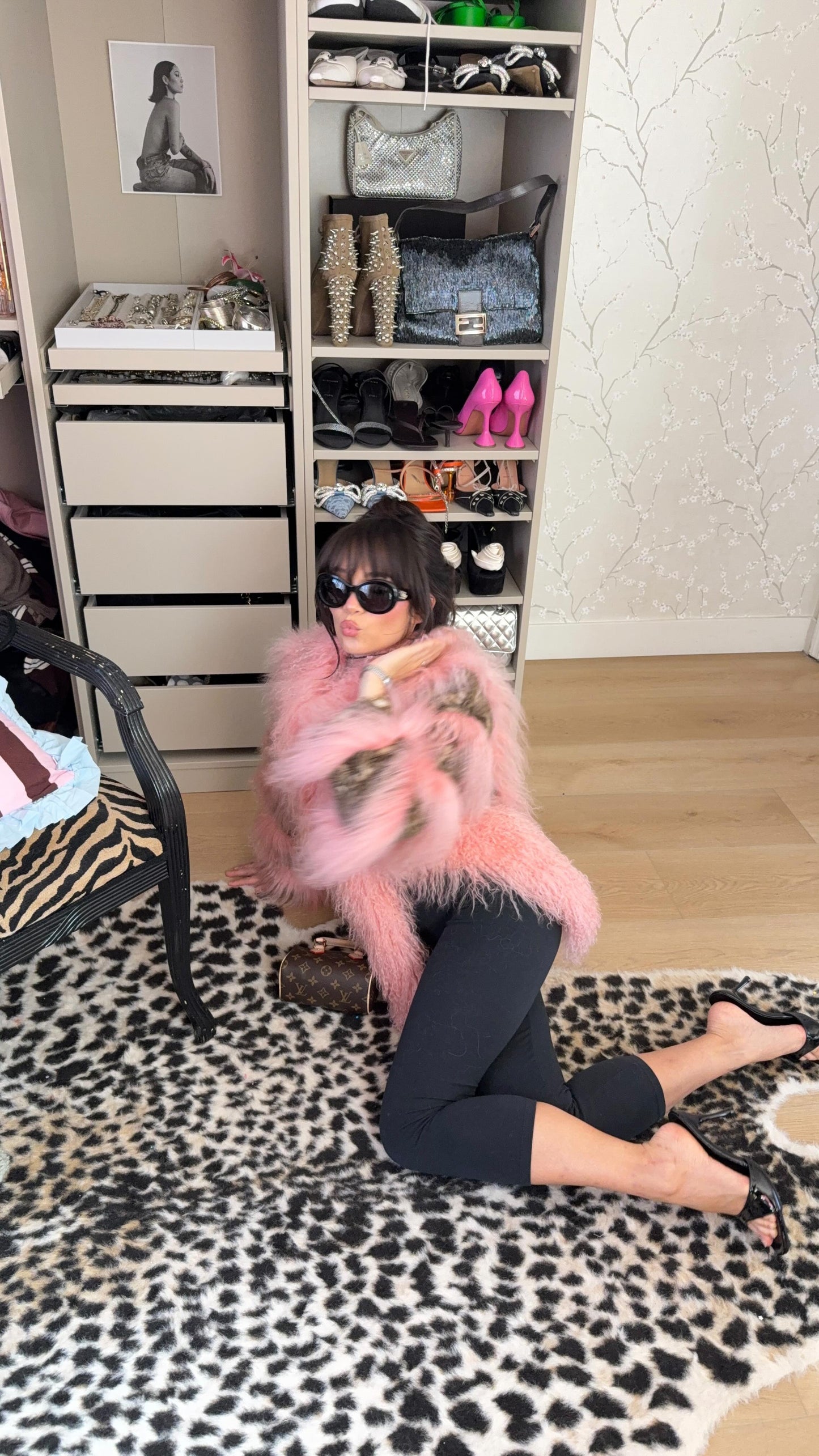 Pink and Leopard Print Faux Fur Oversized Statement Jacket