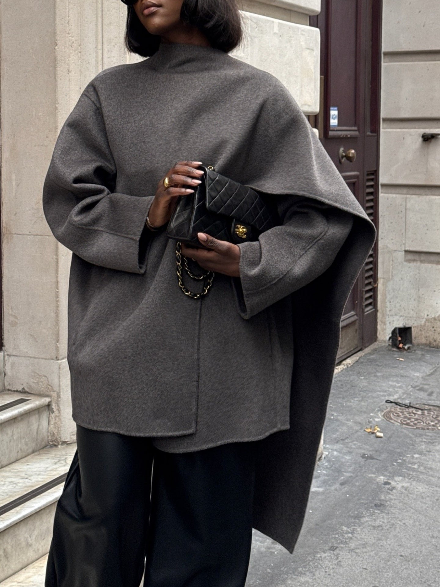 Mid-length wool blend coat with scarf