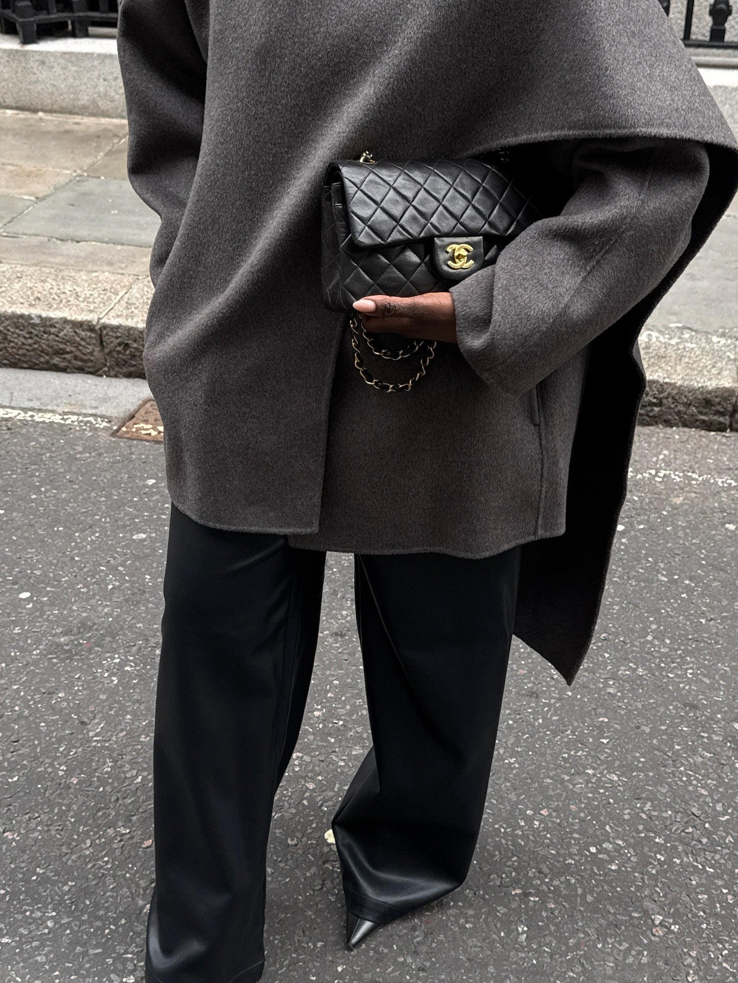 Mid-length wool blend coat with scarf
