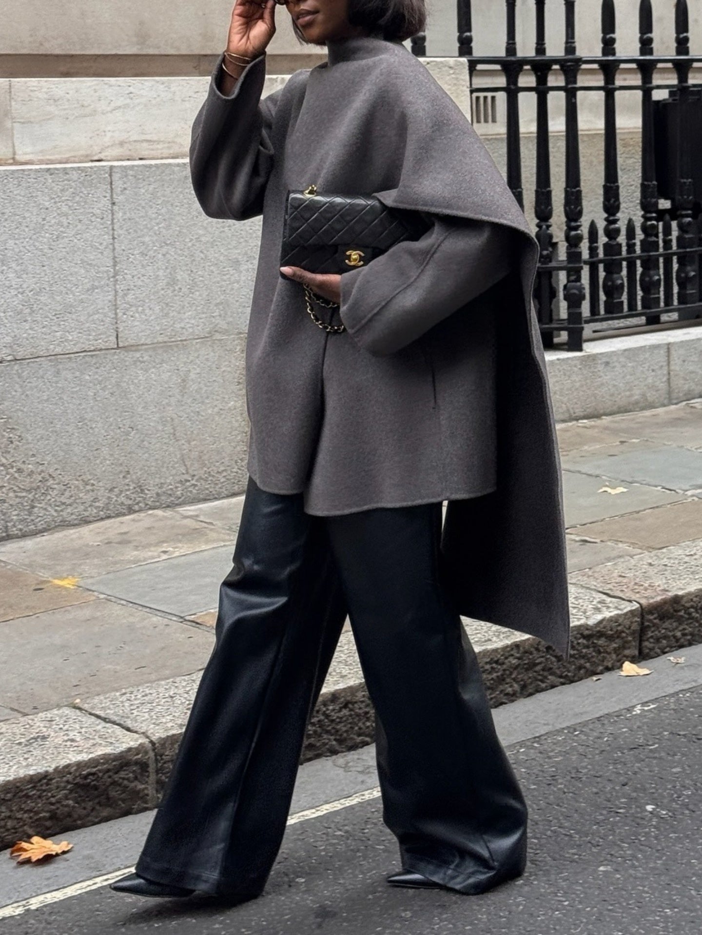 Mid-length wool blend coat with scarf