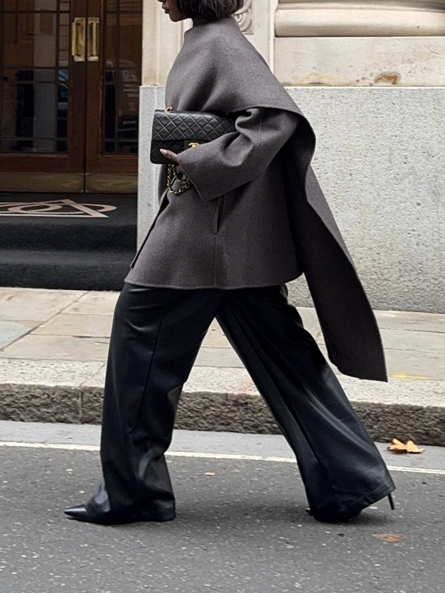 Mid-length wool blend coat with scarf