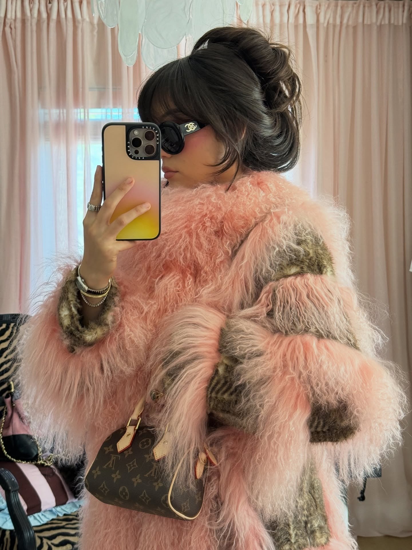 Pink and Leopard Print Faux Fur Oversized Statement Jacket
