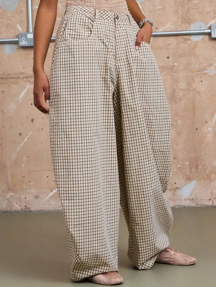 Low Rise Baggy Barrell Fit Check Trousers
